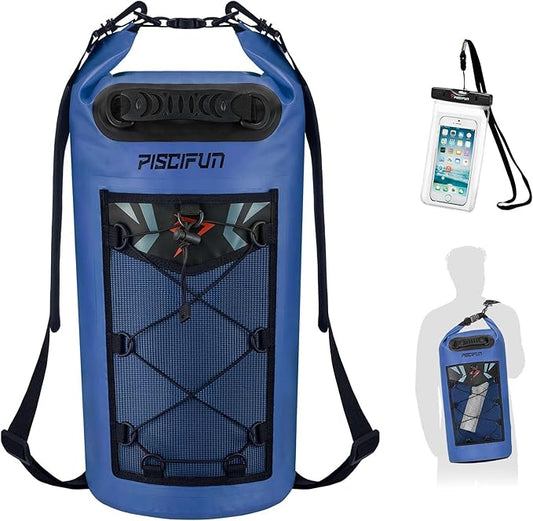 Piscifun Dry Bag, Waterproof Floating Backpack 5L/10L/20L/30L/40L with Waterproof Phone Case for Boating, Kayaking, Fishing