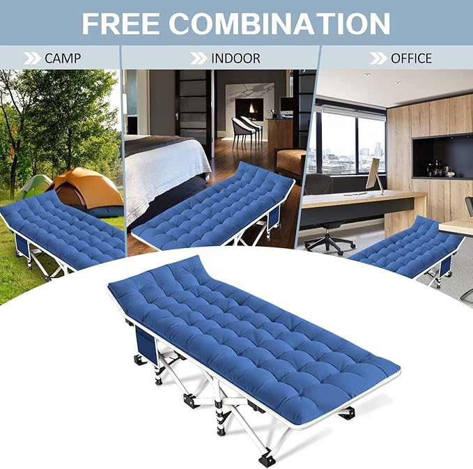2 Pack Camping Cot with Mattress Comfortable Cots for Sleeping Sleeping Cot Folding Cot Double Layer Oxford Heavy Duty Camping Bed with Carry Bag for Home Office Nap Outdoor Travel