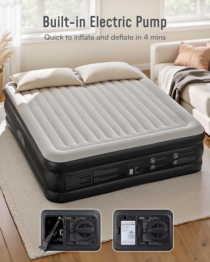 Airefina King Size Air Mattress with Built in Pump, 20 Raised Comfort Inflatable Mattress Upgraded Blow Up Mattress King for Guest Home Temporary, Air Bed, Colchon Inflable