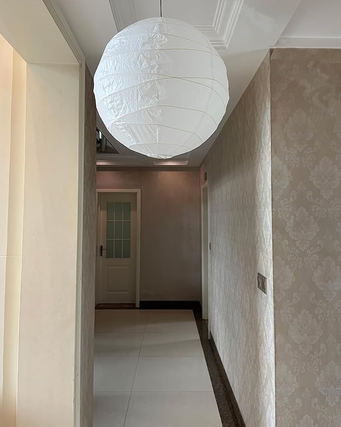 (19.69'') Spheroidal Large Round Paper Lantern Lamp，White Irregular Hanging Lanterns Shades，Japanese Lantern Vintage Rice Paper Pendant Lamp Shades
