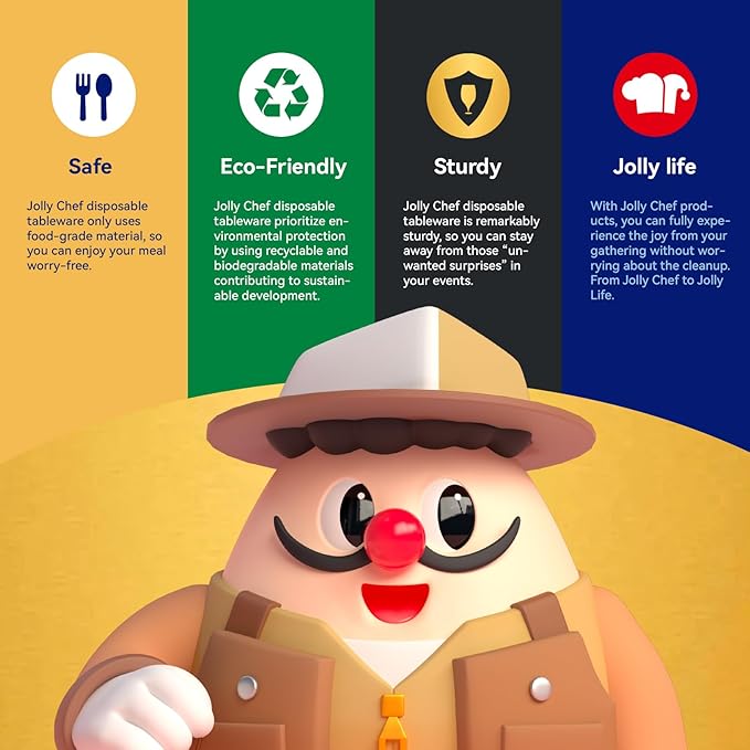 JOLLY CHEF Compostable Heavy Duty Plates 9 Inch [300 Pack] Eco-Friendly Disposable Natural Paper Plates Bagasse Biodegradable Bulk for Party Dinner Sugarcane Fibers Round 300 Count(White)