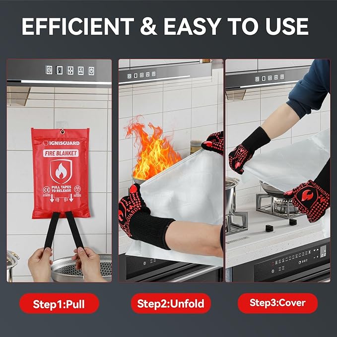 Emergency Fire Blanket for Home and Kitchen, 2-Pack 40"x40", Fiberglass Fire Blankets Emergency for Home BBQ Grill Camping Car Office Warehouse Picnic Fireplace Fireproof Survival Safety