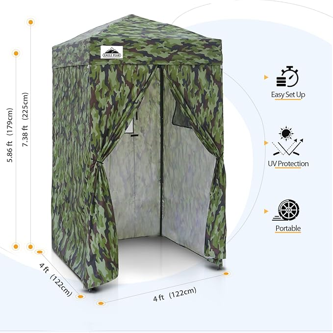EAGLE PEAK Flex Ultra Compact 4x4 Pop-up Canopy, Sun Shelter, Changing Room, Portable Privacy Canopy Cabana for Pool, Fashion Photoshoots, or Camping, Camo
