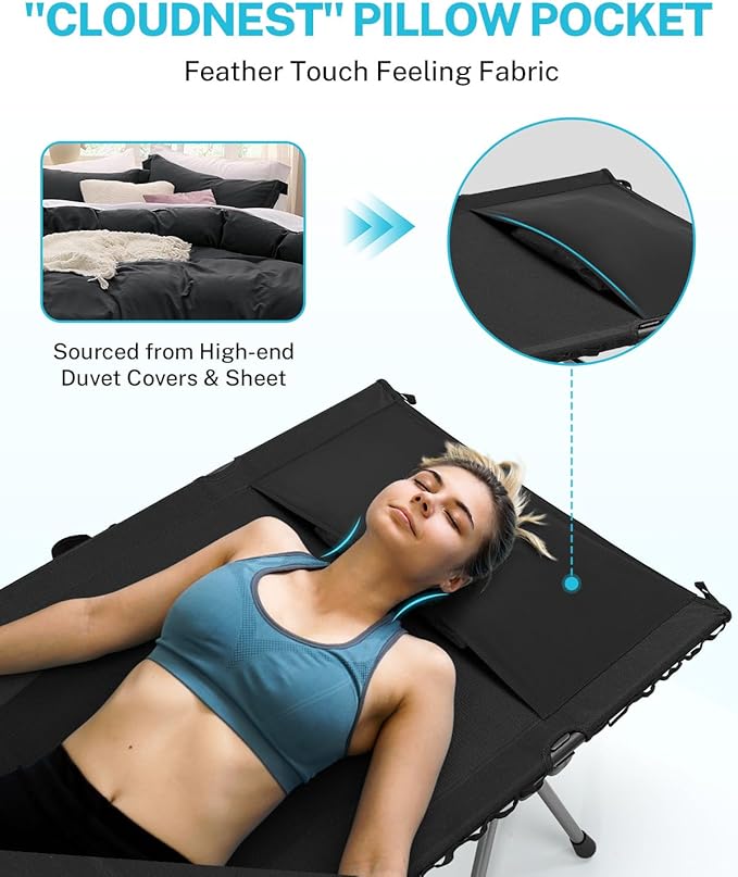 Gonex Camping Cot with Leg Extenders 2 in 1 Portable Ultralight Folding Cot for Adults Adjustable Height Supports 350lbs Sleeping Bed for Backpacking Travel Beach Home 74.8"x27.5"