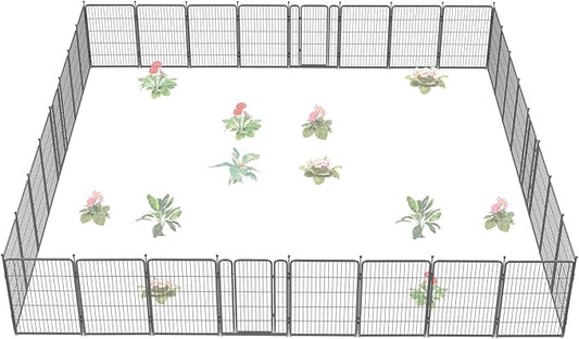 FXW Garden Fence with Door, 40in(H) x 72ft(L) 32 Panels Dog Fence Outdoor for The Yard - Heavy Duty Metal Fencing Tall Animal Barrier for Dog and Rabbit, Easy Assemble
