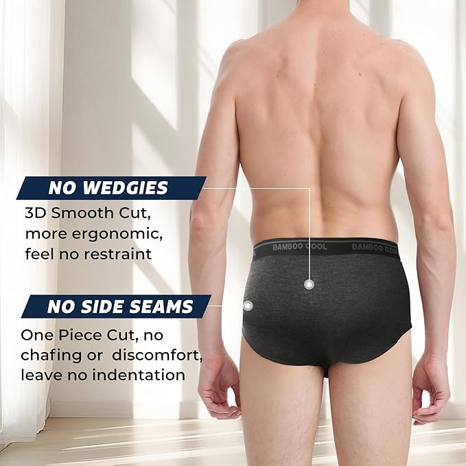 BAMBOO COOL Mens Breathable Soft Underwear Open-fly Classic Briefs, Tag-free