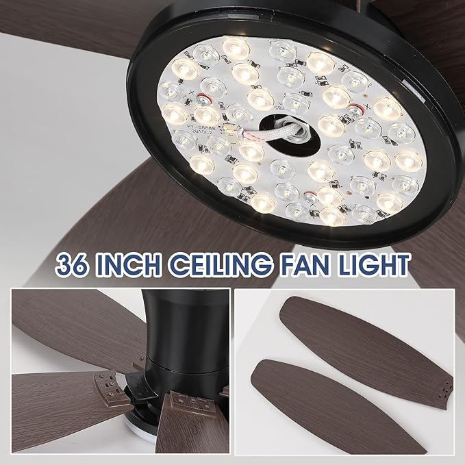 Ceiling Fans with Lights-42 Low Profile Ceiling Fan with Light and Remote/APP Control,Flush Mount,DC Reversible,LED Dimmable Modern Ceiling Fans for Bedroom,Indoor/Outdoor Patio Use(Brown)