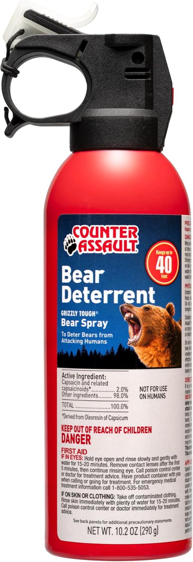 Counter Assault Bear Spray - Bears, Mountain Lions, Coyotes - Long-Range 40ft Distance - Pepper Spray Safety Gear for Hiking & Camping Protection - 2% Capsaicin - 10.2 oz