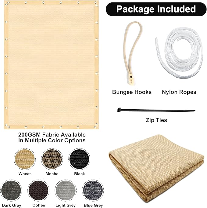 Artpuch 90% Sun Shade Cloth, 6 x 6 FT Pergola Shade Cover Canopy with Grommets, Sun Screen Fabric Tarp for Patio, Outdoor, Garden, Backyard, Wheat