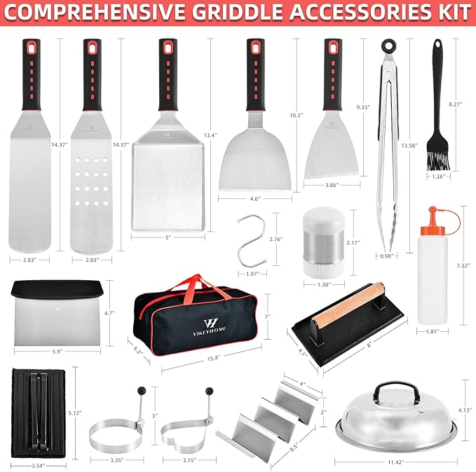 Griddle Accessories Kits, 30 Pcs Griddle Grill Tools Set, Professional Grill BBQ Spatula Set with Basting Cover, Spatula, Scraper, Bottle, Tongs, Egg Ring