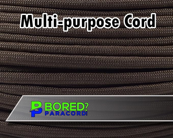 BORED? PARACORD! 550 lb Paracord - Ideal for Crafting, Camping, DIY Projects, Active & Military Outdoors - Strong Survival Rope - Tactical Parachute Cord Type III - Coyote Brown 50 Feet