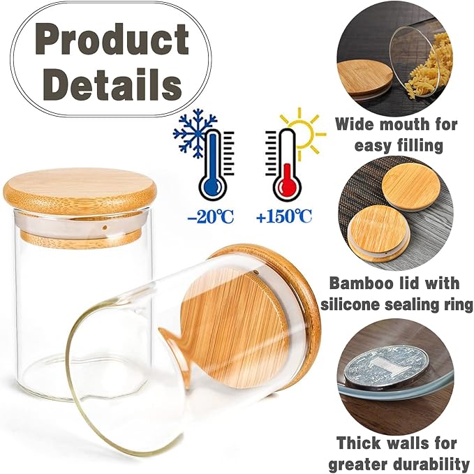 12 Pcs Glass Spice Jars with Bamboo Airtight Lids and 191 Labels - 8.5oz Small Food Storage Containers for Kitchen, Seasoning, Coffee, Herb - Spoon and Marker Included