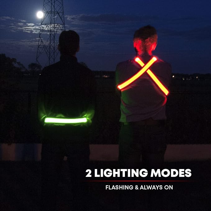 ILLUMISEEN LED Reflective Belt Sash | High Visibility LED Lights with 2 Lighting Modes | Adjustable Quick Release Buckle | USB Rechargeable, No Batteries Needed | Weatherproof Professional Safety Gear