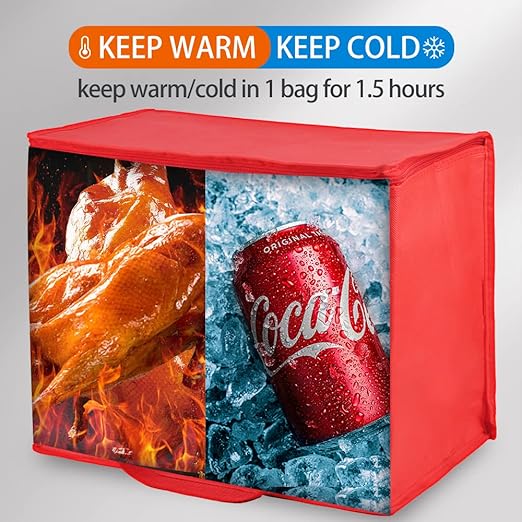 Bodaon 5-Pack Cooler Insulated Food Delivery Bag, X-Large With Top Zippered Bags for Grocery、DoorDash、Catering、Shopping，Thermal Hot Pizza, Large Cold and Frozen Door Dash Accessories, XL Tote, Red