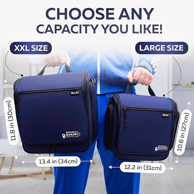 Extra Large Hanging Travel Toiletry Bag for Men and Women - Cosmetic Travel Bag With Shoulder Strap - Waterproof Hygiene Bag with Metal Xxl Swivel Hook and 19 Compartments for Toiletries