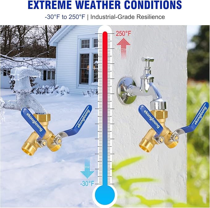 Brass Hose Splitter 2 Way Heavy Duty with Long Handle Switch, Y-Way Water Faucet with 3/4" GHT Thread, Heavy Duty Hose Connector for Lawn Irrigation/Outdoor Sprinkler System(Only Splitter)