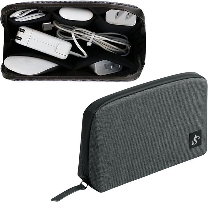 Electronic Organizer Travel Case – Waterproof Cable Bag for Cord, Charger, Hard Disk, Power Bank – Small Tech Storage for Travel, Backpack, Business Trip, Airplane (Dark Gray)