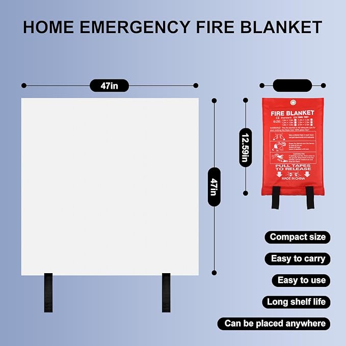 Home Emergency Fire Blankets 47“ x 47” Fiberglass Fire Blankets Essential Emergency Fire Blankets for Home and Kitchen 2 Packs