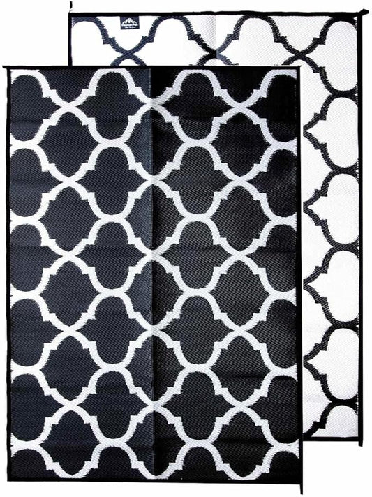 5x7 Black Lattice RV Mat – Extra Thick 5mm Recycled Poly Rug – Heavy-Duty, Waterproof, Reversible – Stylish Luxury Outdoor Rug for Camping, Beach (Black Lattice NO Carry Bag, 5'x7')