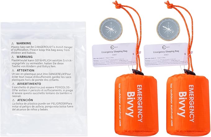 Esky Emergency Sleeping Bag, Portable Emergency Blanket Thermal Bivy Sack, Waterproof Lightweight Survival Gear with Compass for Camping Hiking Outdoor Adventure