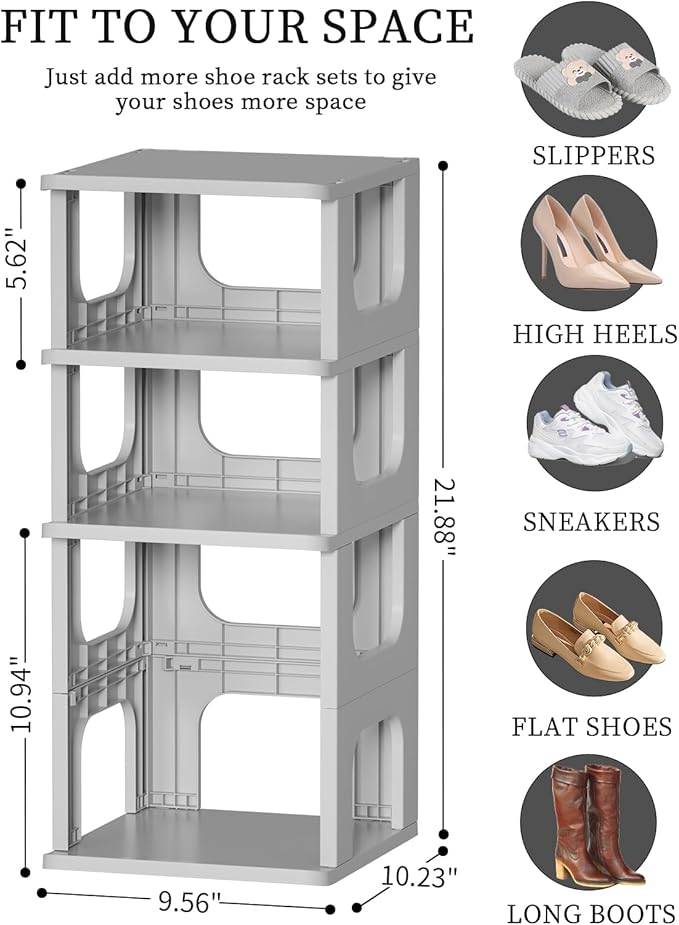HAIXIN 5-Tier Shoe Rack - Durable Space Saving Shoe Storage Stand for Closet, Entryway, Hallway, Dorm, Bathroom - Grey