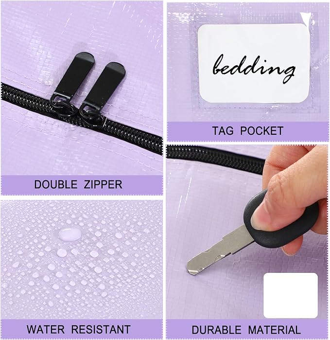 4 Pcs 24 Gallon Large Moving Bags with Zipper and Handles Foldable Storage Duffle Bags Heavy Duty Extra Large Totes for College Dorm Travel Clothes Blankets Bedding Moving (Purple)