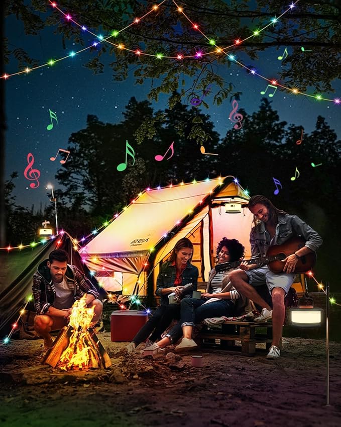Camping String Lights – 4 in 1 Upgraded RGB Retractable Camping Lights with 19 Lighting Modes, Quick 20s Recovery, Waterproof, 33FT Portable, Rechargeable Tent Lights for Camping, Hiking,Travel,Gift