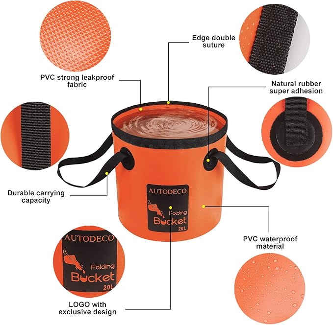 AUTODECO 2 Pack Collapsible Bucket 5 Gallon Container Folding Water Bucket Portable Wash Basin for Outdoor Travelling Camping Fishing Gardening Car Washing 20L
