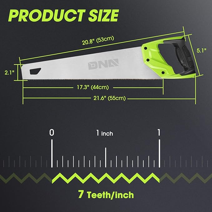 DNA MOTORING 17in Bi-Ground Teeth Hand Saw, Universal Hand Cut Saw for Wood, Pruning & Trimming Branches, Garden, Camping, Lawn, w/TPR Handle