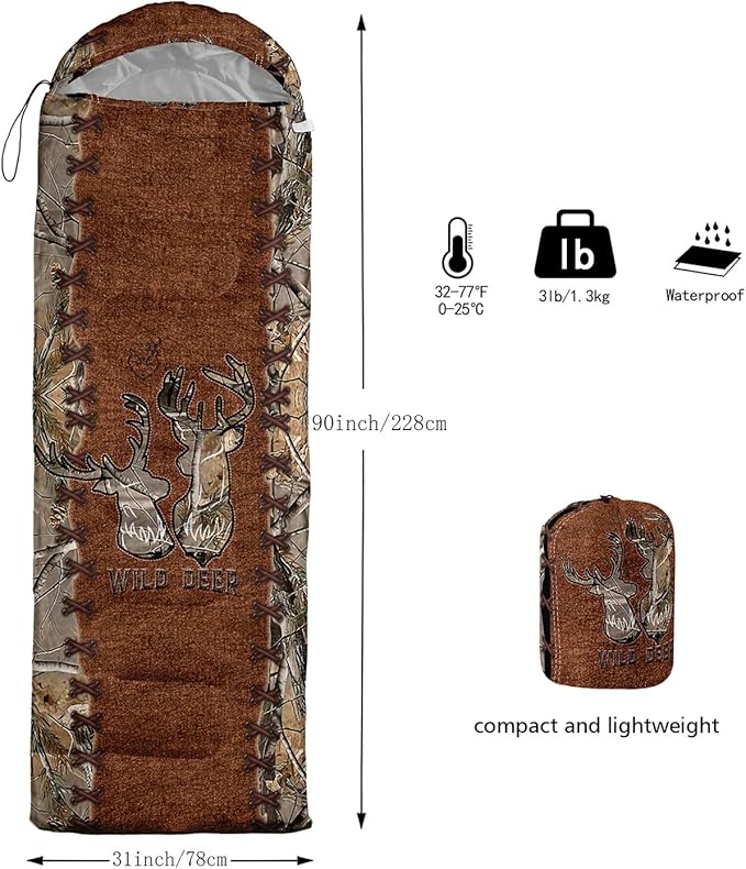 CVHOUSE Camping Sleeping Bags,3 Season Warm & Cool Weather,Lightweight,Waterproof Sleeping Bags for Adults & Kids,Traveling,and Outdoors,Camping Gear Equipment