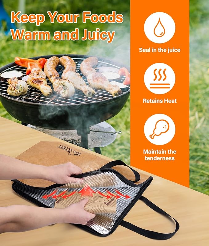 WADEO Large 2 pack BBQ Blanket for Resting Meat, 21inch BBQ Insulated Smoked Meat Resting Bag Butcher Paper Set, Barbecue Brisket Meat Blanket with Wide Mouth for Beef Pork Turkey(Green Brown)