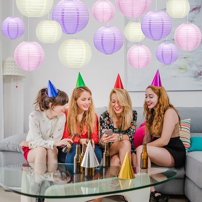 15Pcs Paper Lanterns Decorative, Pink Purple White Hanging Lantern for Mermaid Theme Girl Birthday Party Baby Showers Party Decorations
