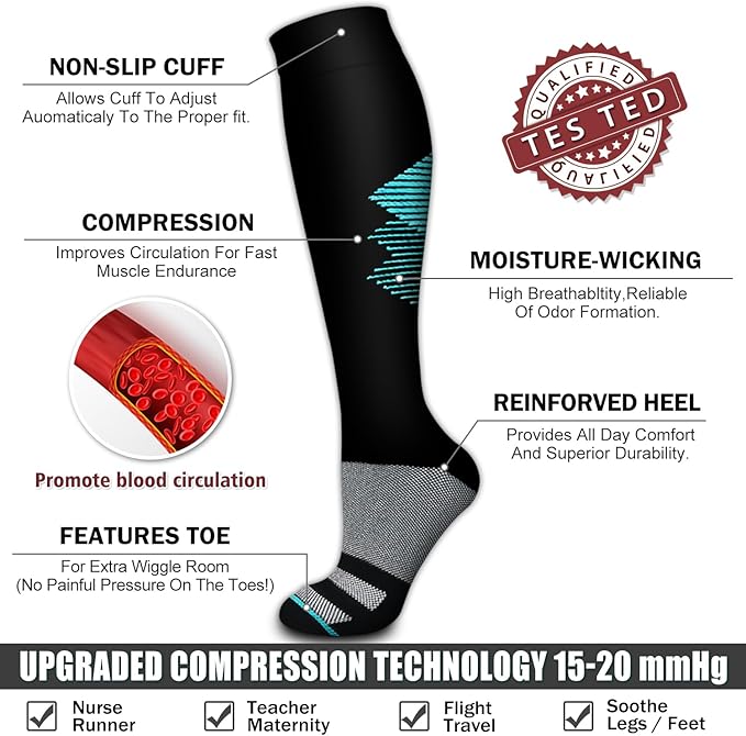 6 Pack Copper Compression Socks for Women and Men Circulation-Best Support for Medical, Running,Nursing,Athletic