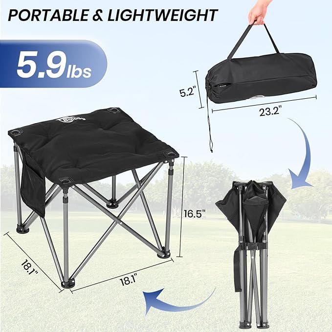 Camping Stool Oversized Camping Foot Stool Ottoman 450 lbs Heavy Duty Camp Stool Padded Camping Chair Foot Rest Foldable Footrest