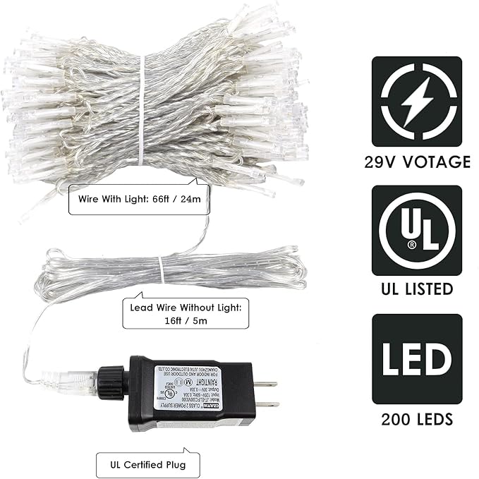 Connectable 200 LED String Lights Indoor Outdoor, 66FT Multicolor Christmas Lights Waterproof, 8 Modes with Timer, Twinkle Fairy Lights Plug in Clear Wire for Christmas Tree, Bedroom, Classroom Decor