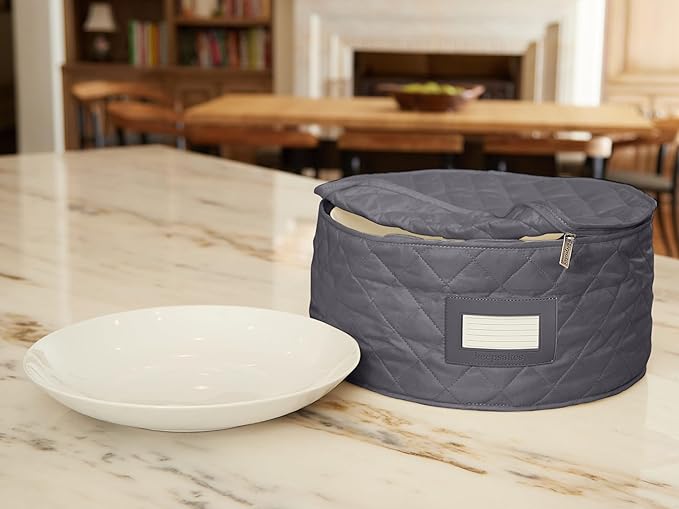 Covermates Keepsakes - Dish Storage - Padded Protection - ID Window - Stain Resistant - Machine Washable - China Storage, Slate