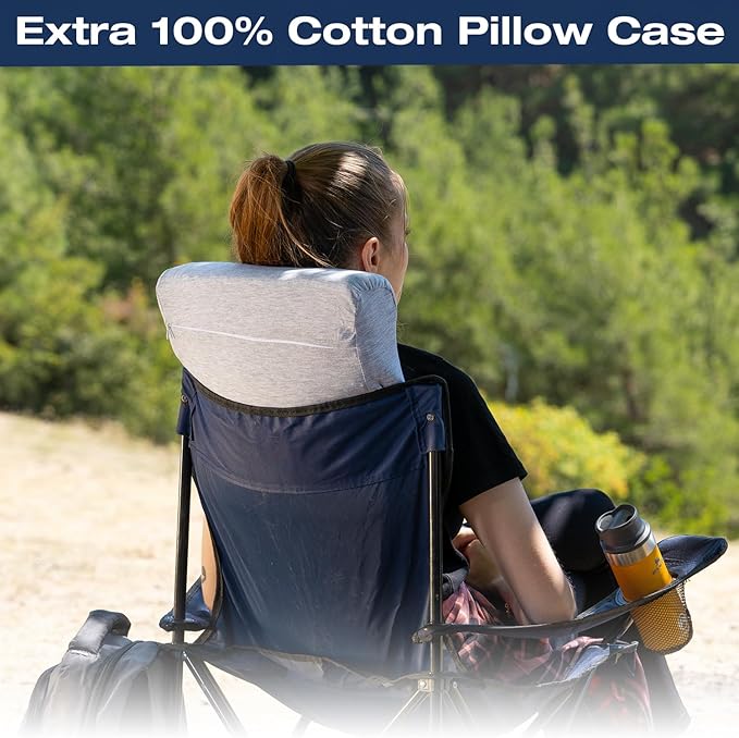 Memory Foam Pillow for Travel and Camping with Extra Cotton Cover – Easy to Carry Portable Bag (White Contour)