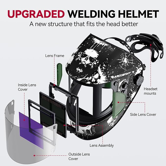 ARCCAPTAIN Auto Darkening Welding Helmet with Side View, 180° Panoramic View, 1/1/1/1 True Color Large Viewing Welding Hood with 4 Arc Sensor Solar Powered, Wide Shade 4/5-9/9-13 for TIG MIG ARC CUT
