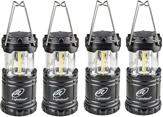 Lightahead Set of 4 Portable Outdoor LED Camping Lantern, Black, Collapsible. Great for Emergency, Tent Light, Backpacking (Without Battery)