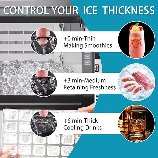80 lbs/24H Commercial Ice Maker,48 Cubes/11mins, 15 lbs Ice Storage Capacity, Counter Ice Maker Self Cleaning, 24 Hour Timer Stainless Steel Freestanding Ice Maker Machine (120lbs/day)