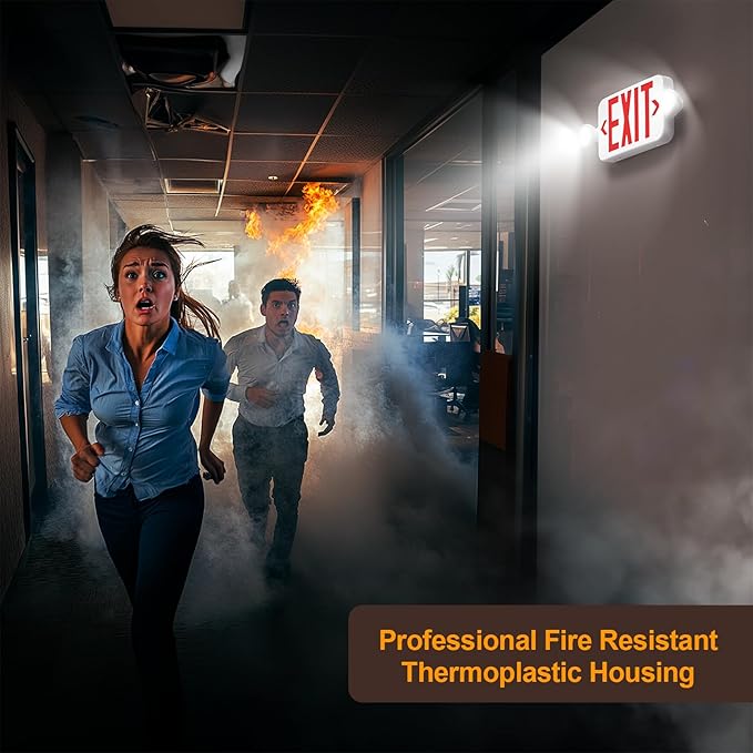 Emergency Sign Combo with Battery Backup, Double Sided Hardwired 6 LED Exit Sign, Adjustable Head Red Emergency Exit Light - Ceiling/Wall Mount, UL Listed, AC 120/277V (1 Pack)