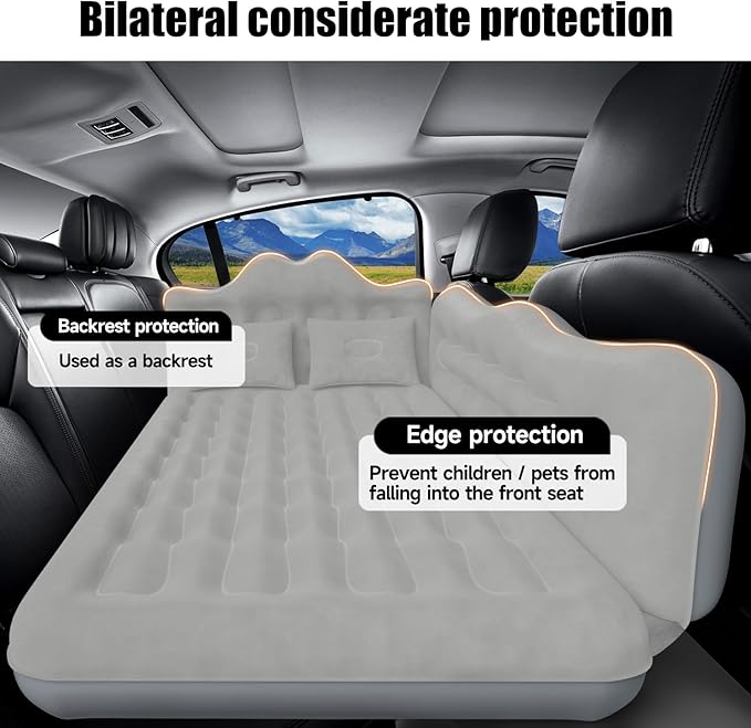 Car Air Mattress, Inflatable SUV Truck Air Mattress Back Seat Camping Bed Thickened Car Sleeping Pad for Travel, Car Bed SUV Mattress with Air Pump 2 Pillows