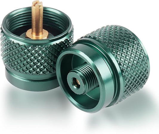 Camping Stove Adapter 1 Lb Propane Small Tank Input EN417 Lindal Valve Output Outdoor Cylinder LPG Canister Adapter for Outdoor Backpack Hiking 2PCS