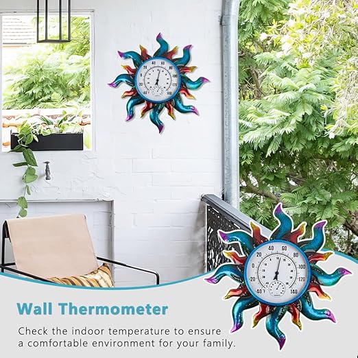 Large Outdoor Thermometer, 23" Metal Indoor Wall Thermometer, Colorful Sun-Shape Outside Thermometer for Patio Home Room Decor