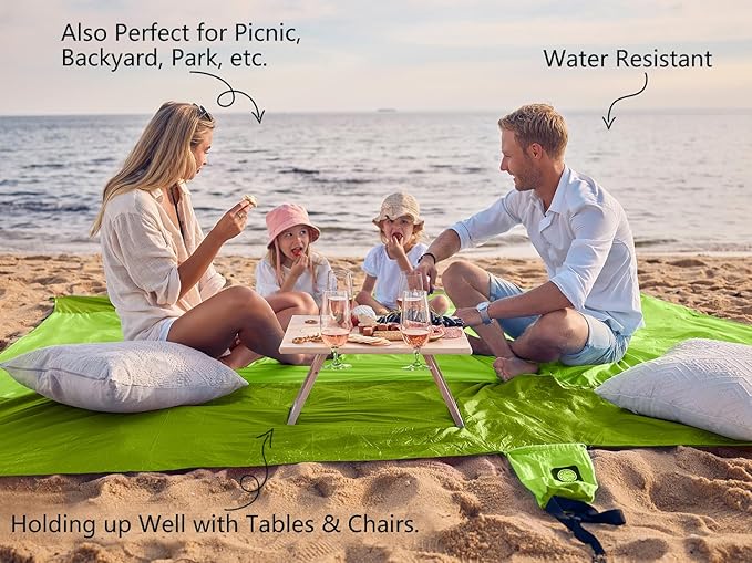 WEKAPO Beach Blanket Sandproof Waterproof, Extra Large Beach Mat, Oversized & Compact Sand Free Mat Quick Drying, Lightweight & Durable with 6 Stakes & 4 Corner Pockets
