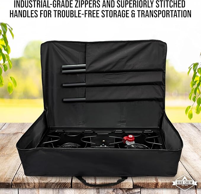 Hike Crew Cast Iron Double-Burner Outdoor Gas Stove | 150,000 BTU Portable Propane Cooktop w/Blue Flame Control, Removable Legs, Temperature Control Knobs, Wind Panel, Hose, Regulator & Storage Case