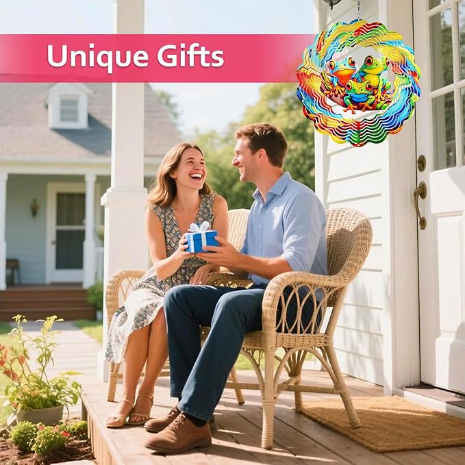 Frog Wind Spinners Outdoor,12 inch 3D Hanging Wind Spinner Garden Decor Gifts for Women/Men,Metal Wind Kinetic Sculpture Decorations for Patio,Yard Art,Porch,Yard,Deck