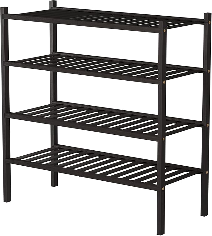 4 Tier Bamboo Shoe Rack for Closet Free Standing Wood Shoe Shelf for Entryway Small Space Stackable 27"x11"x26" (Brown)
