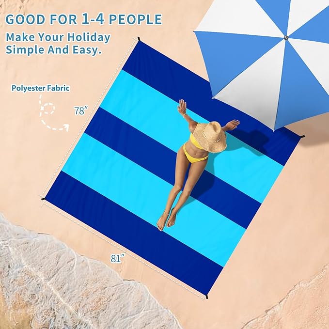 BYDOLL Beach Blanket Waterproof Sandproof 78''×81'' Suits1-4 Adults Compact Lightweight Oversized Sand-Free Blanket Large Picnic Mat for Beach Travel Camping Hiking