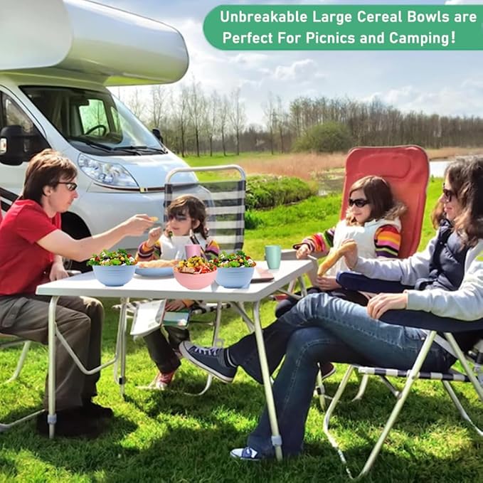 K Y KANGYUN Unbreakable Cereal Bowls - 24 oz Reusable Wheat Straw Bowl- Perfect for Serving Soup, Oatmeal, Pasta, Salad Camping, Picnic Bowls- Dishwasher & Microwave Safe - BPA Free, Sets for 4